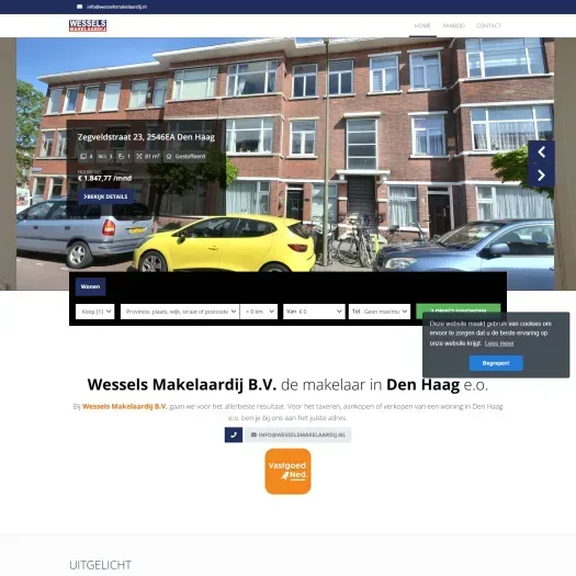 Screenshot van de website van www.wesselsmakelaardij.nl