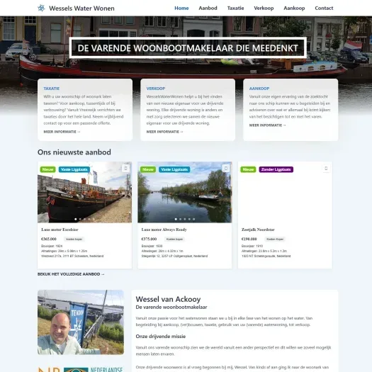 Screenshot van de website van www.wesselswaterwonen.nl