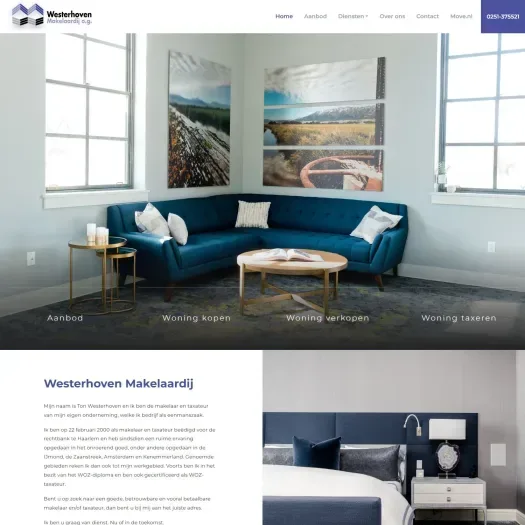 Screenshot van de website van www.westerhovenmakelaardij.nl