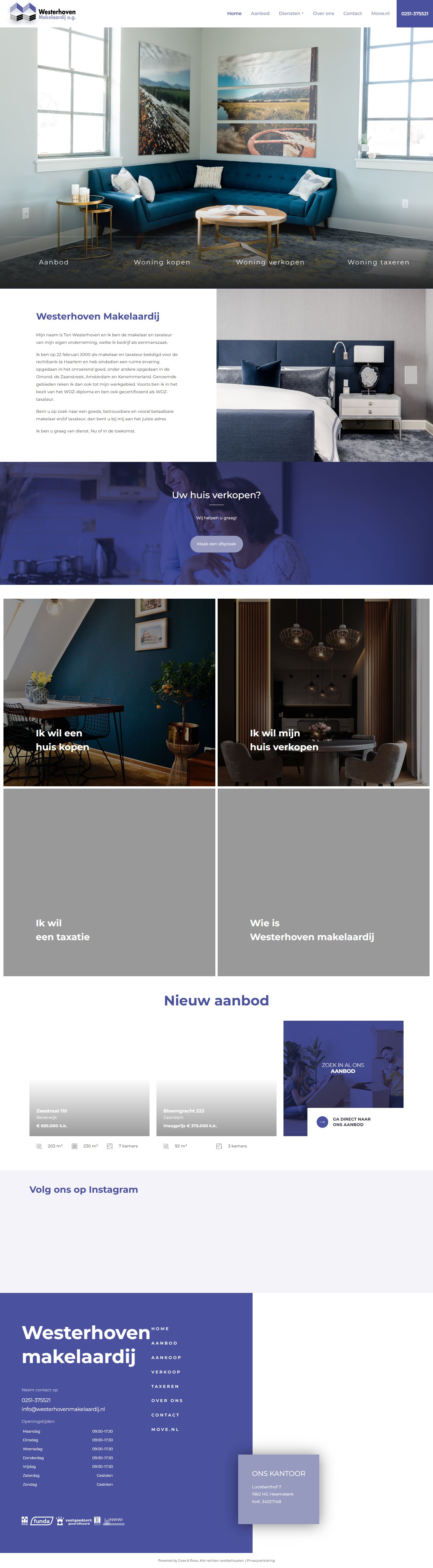 Screenshot der Website von www.westerhovenmakelaardij.nl