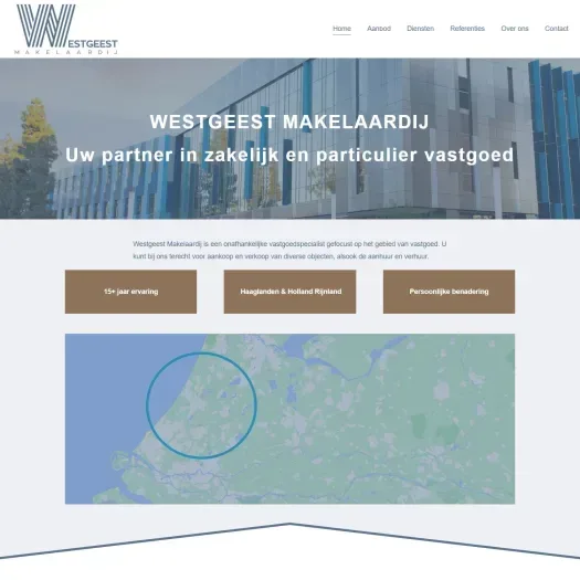 Screenshot van de website van www.westgeest-makelaardij.nl