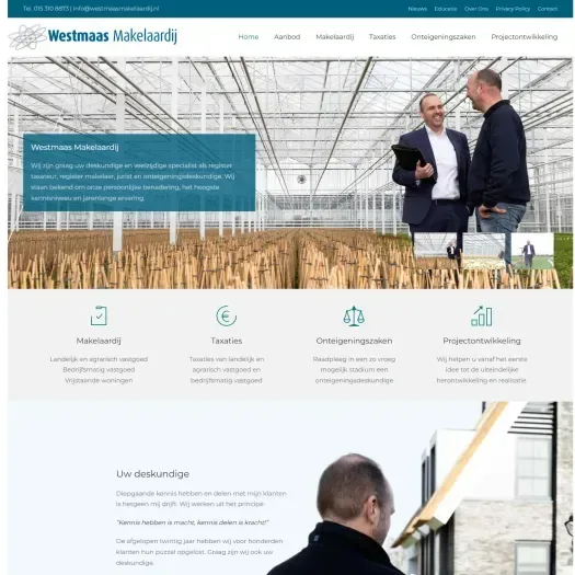 Screenshot van de website van www.westmaasmakelaardij.nl