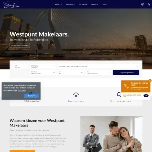 Screenshot van de website van www.westpuntmakelaars.nl