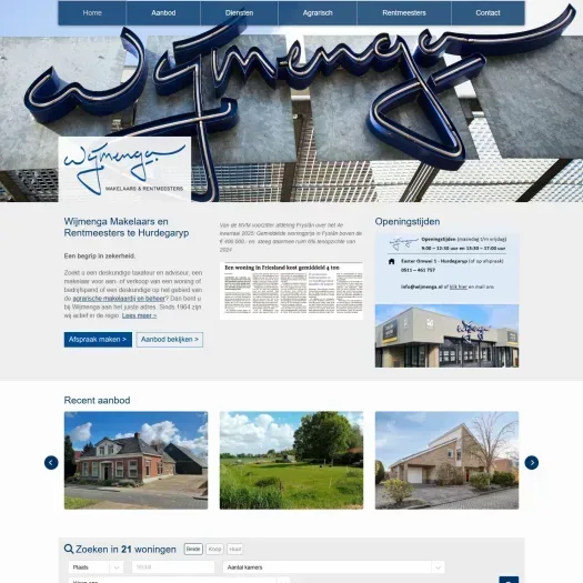 Screenshot van de website van www.wijmenga.nl