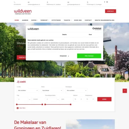 Screenshot of the website of www.wildveen.nl