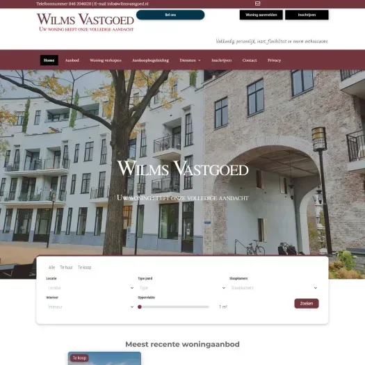 Screenshot of the website of www.wilmsvastgoed.nl