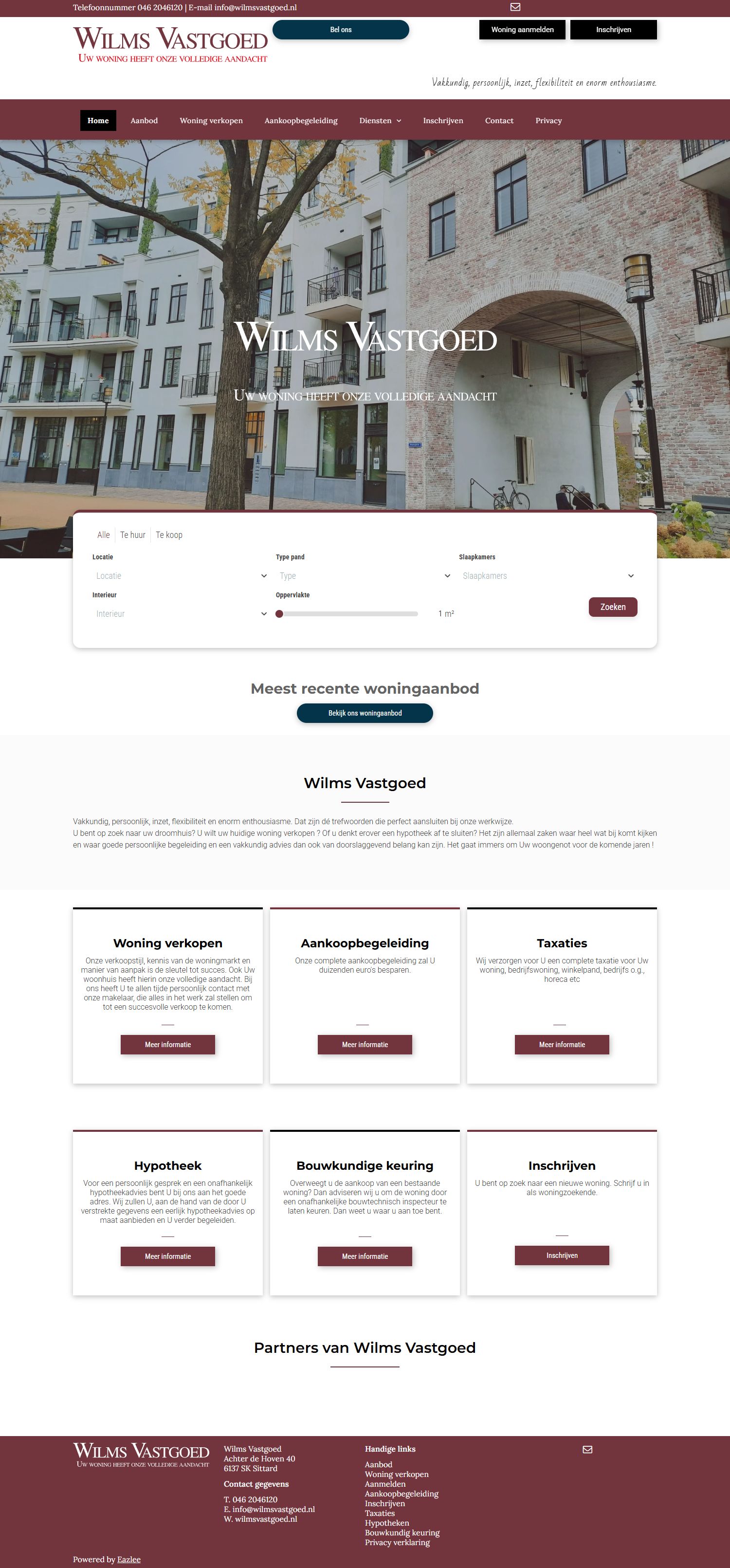 Screenshot van de website van www.wilmsvastgoed.nl