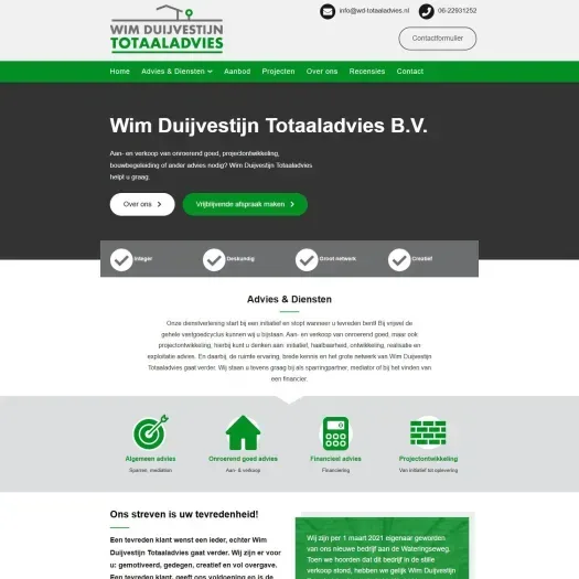 Screenshot van de website van wd-totaaladvies.nl