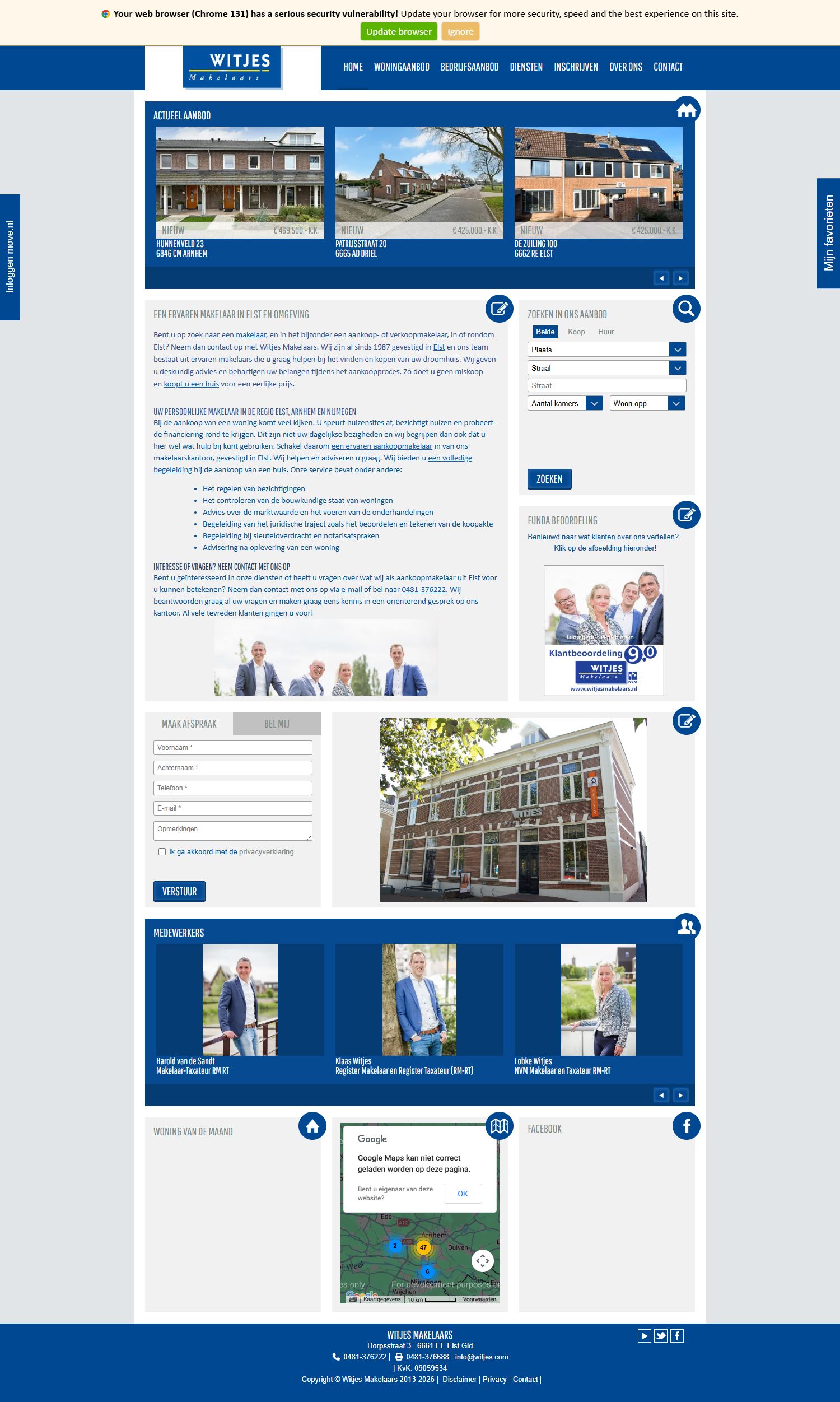 Screenshot van de website van www.witjesmakelaars.nl