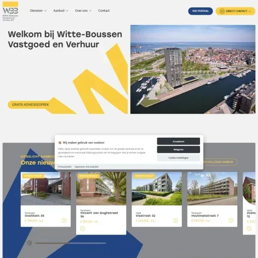 Screenshot van de website van www.witteboussenvastgoed.nl