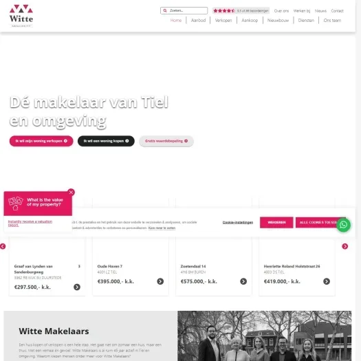 Screenshot van de website van www.wittemakelaars.nl
