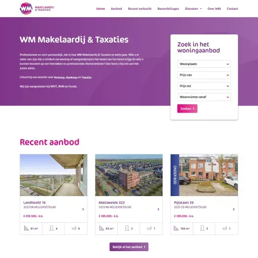 Screenshot van de website van www.wmmakelaardij.nl