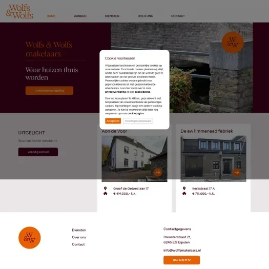 Screenshot of the website of www.wolfsmakelaars.nl
