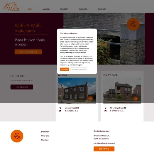 Screenshot van de website van www.wolfsmakelaars.nl