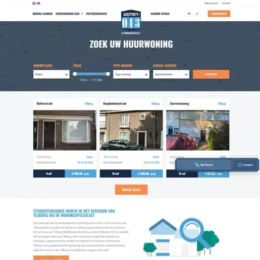 Screenshot van de website van www.wonen-013.nl