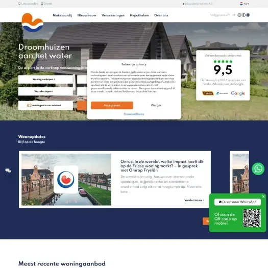 Screenshot van de website van www.wonenaanwater.nl