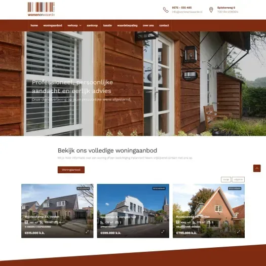 Screenshot van de website van www.wonenenwaarde.nl