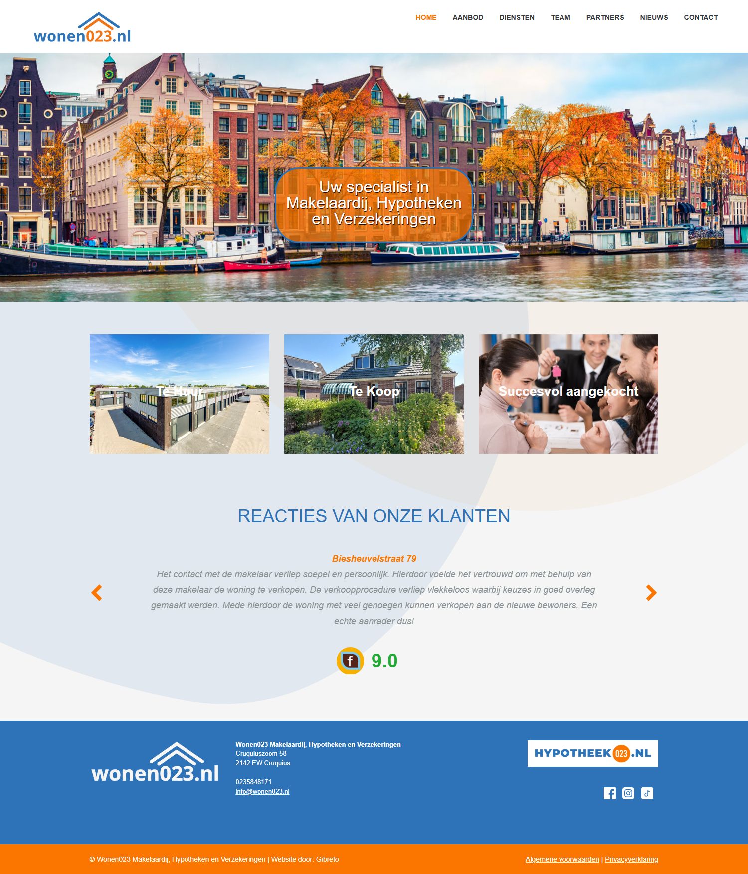 Screenshot der Website von wonen023.nl