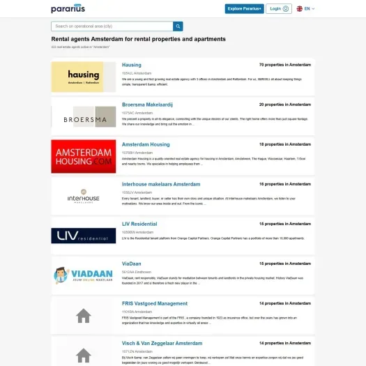 Screenshot van de website van www.pararius.com