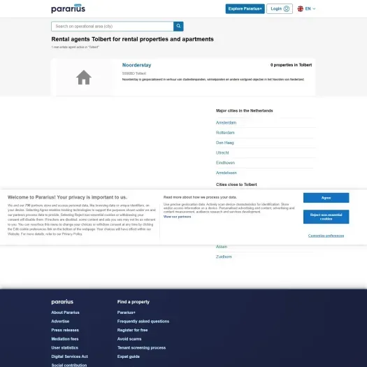Screenshot van de website van www.pararius.com