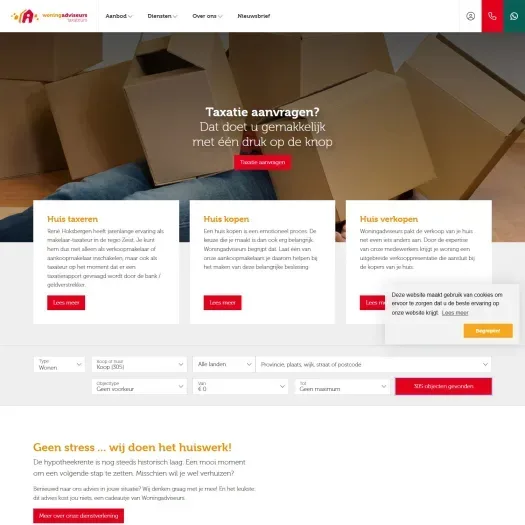Screenshot van de website van woningadviseurs.nl
