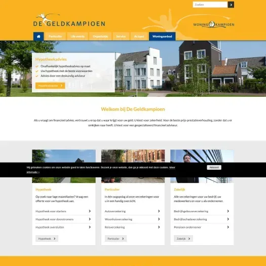 Screenshot of the website of www.woningkampioen.nl