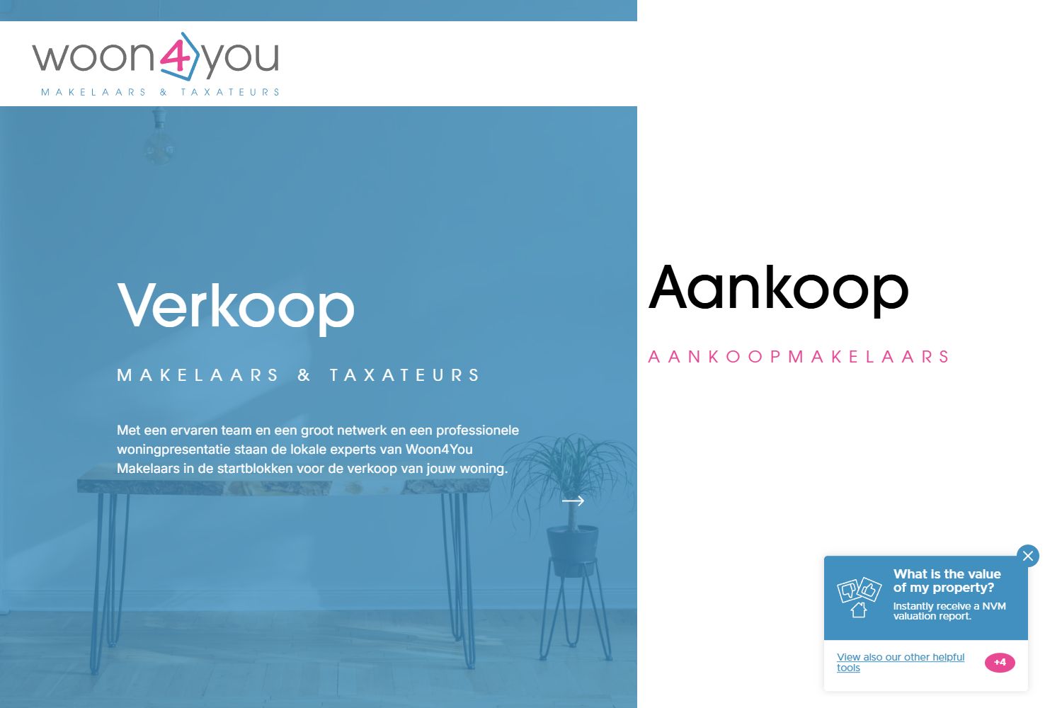 Screenshot der Website von www.woon4you.nl