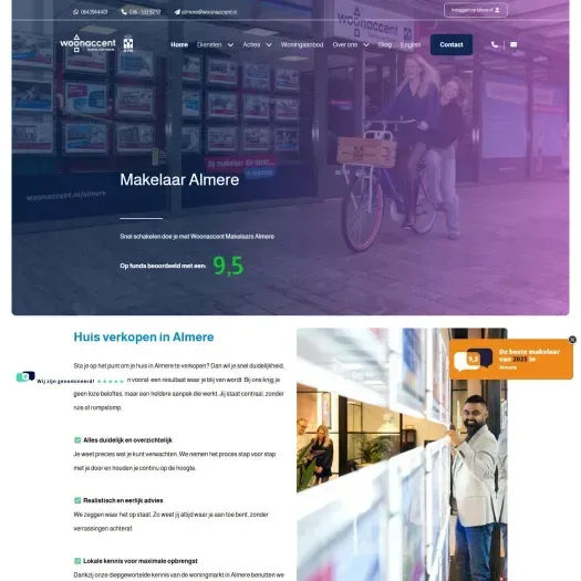 Screenshot of the website of www.woonaccentalmere.nl