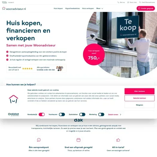 Screenshot of the website of woonadviseur.nl