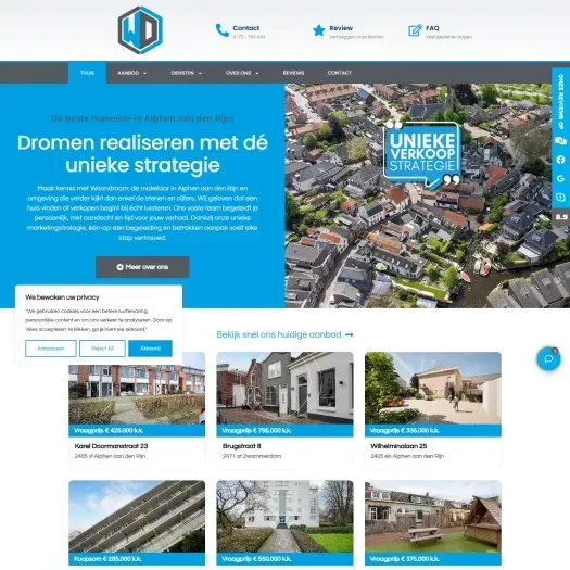 Screenshot van de website van www.woondroomalphen.nl