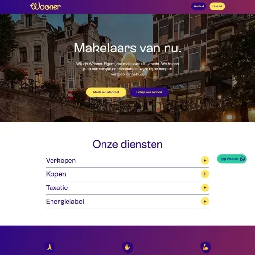 Screenshot of the website of woonermakelaars.nl