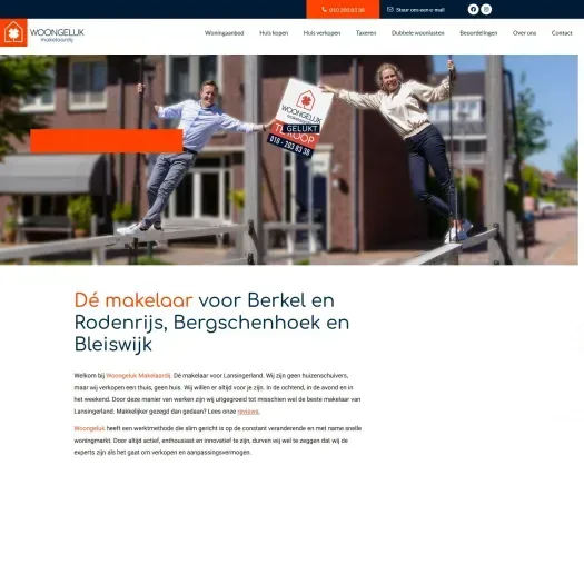 Screenshot van de website van www.woongelukmakelaardij.nl