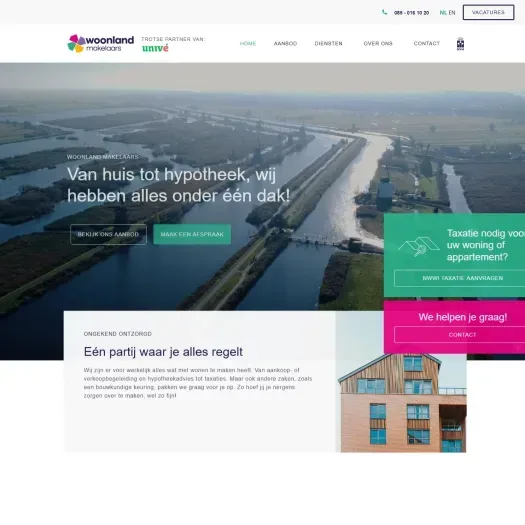 Screenshot van de website van www.woonlandmakelaars.nl