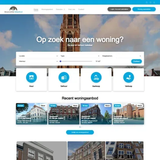 Screenshot van de website van www.woonruimte-utrecht.nl