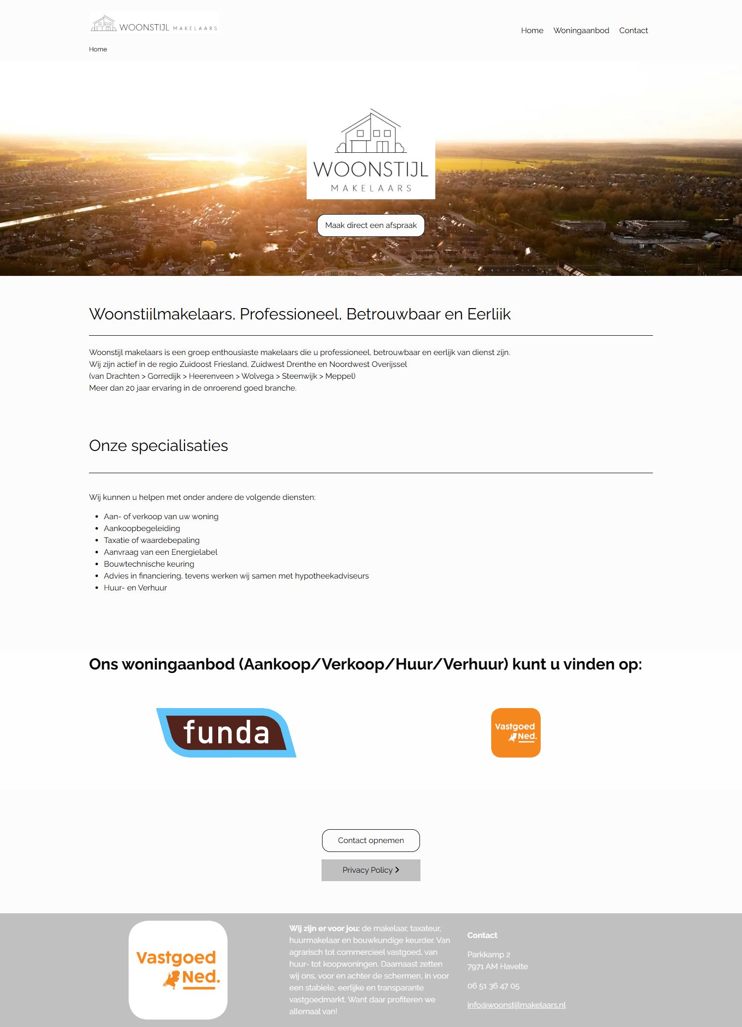 Screenshot van de website van www.woonstijlmakelaars.nl