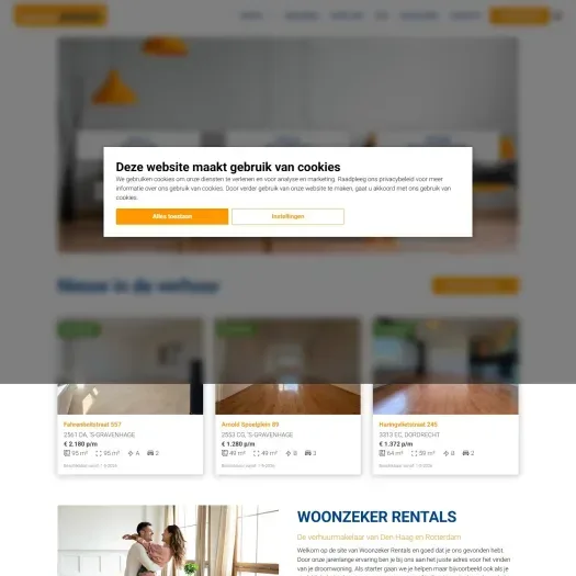 Screenshot van de website van www.woonzeker.com