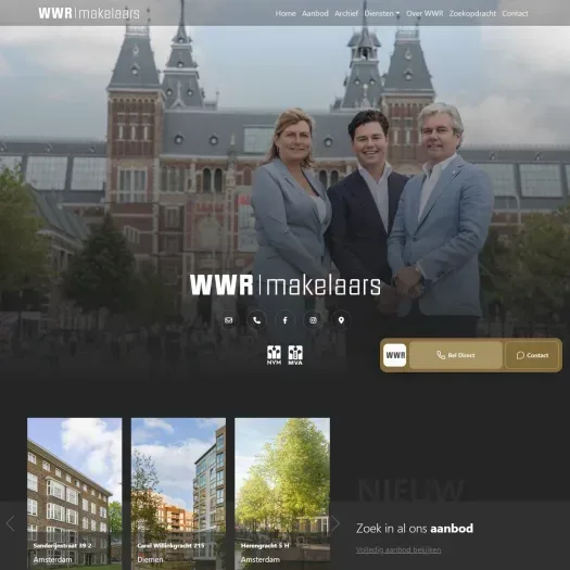 Screenshot van de website van www.wwr.nl