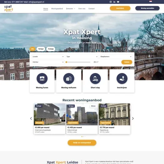 Screenshot van de website van www.xpatxpert.nl