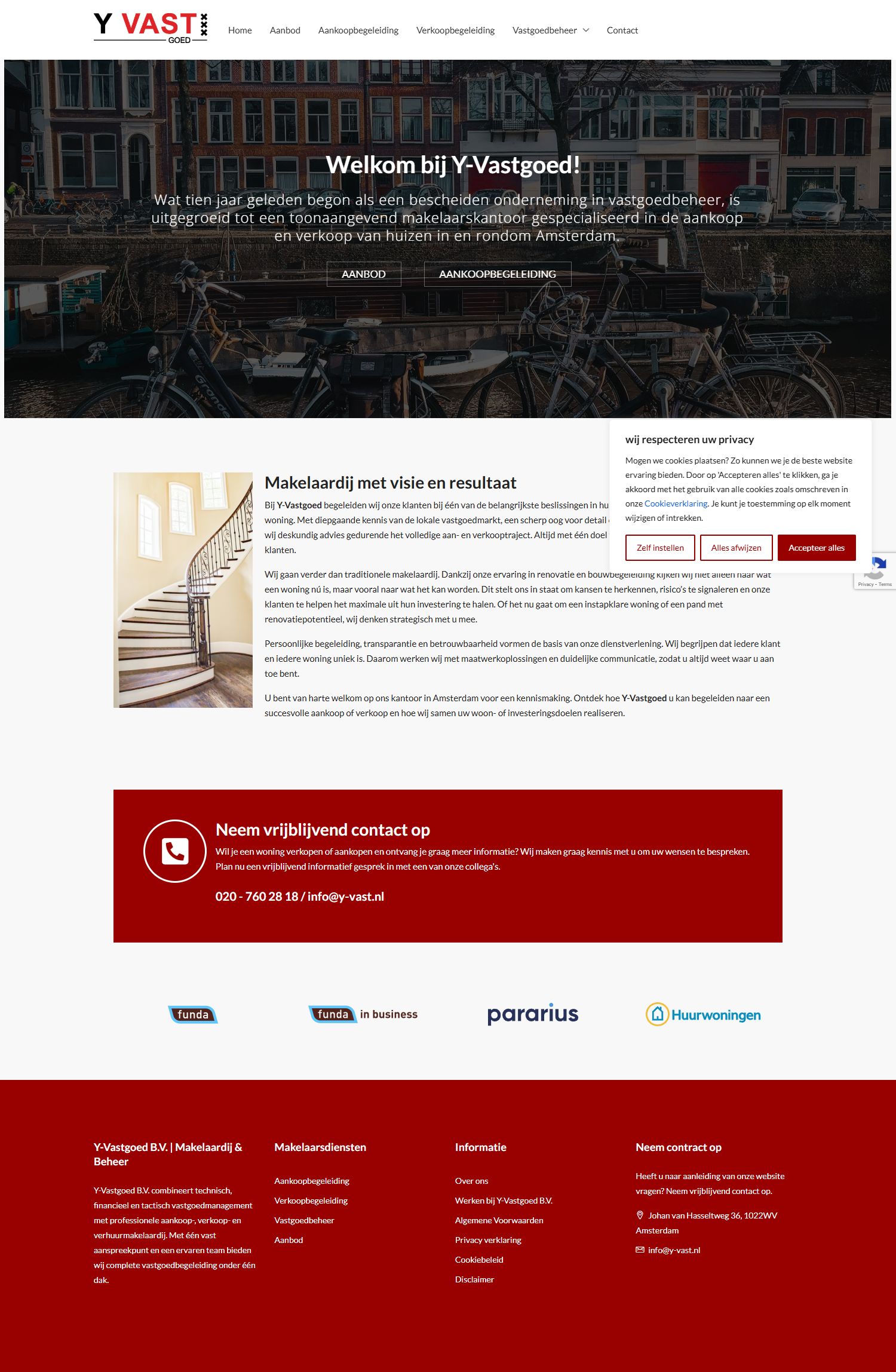 Screenshot of the website of www.y-vast.nl