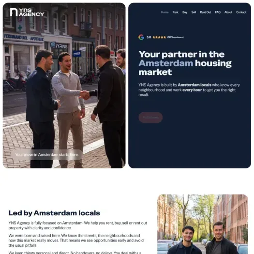 Screenshot van de website van ynsagency.nl