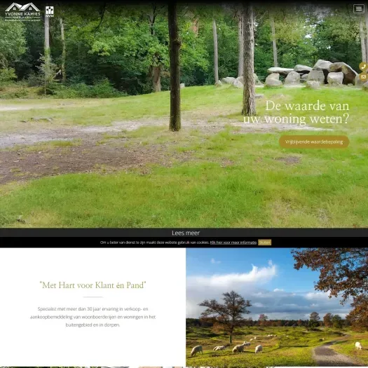 Screenshot van de website van www.yvonnekamiesmakelaardij.nl