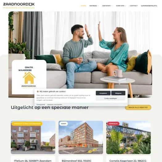 Screenshot van de website van www.zaadnoordijkmakelaars.nl