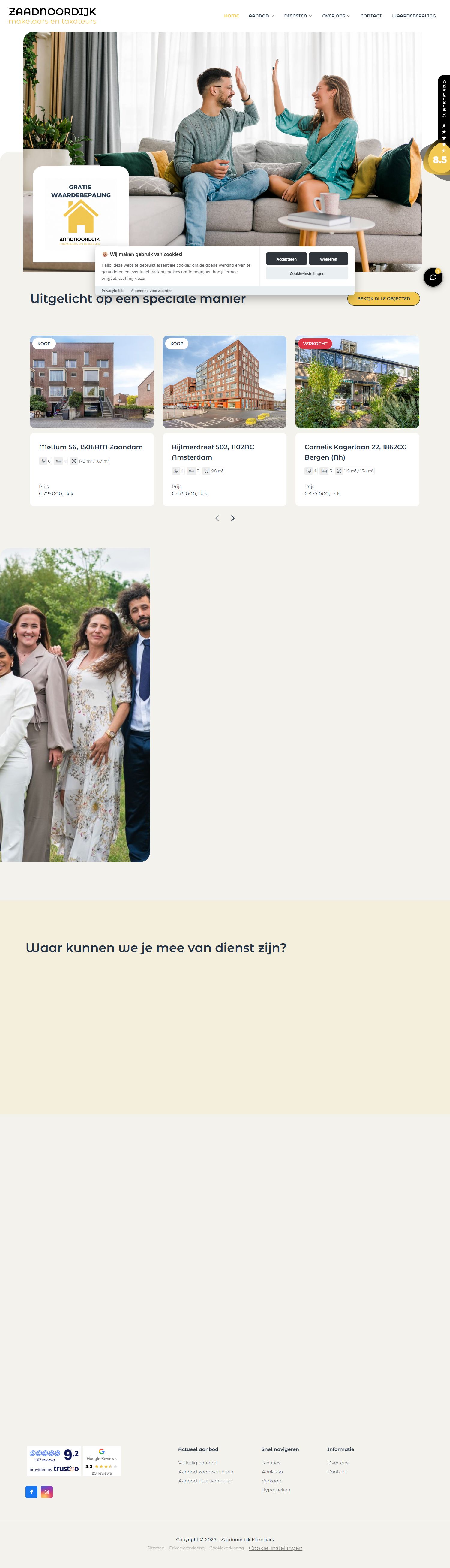 Screenshot der Website von www.zaadnoordijkmakelaars.nl