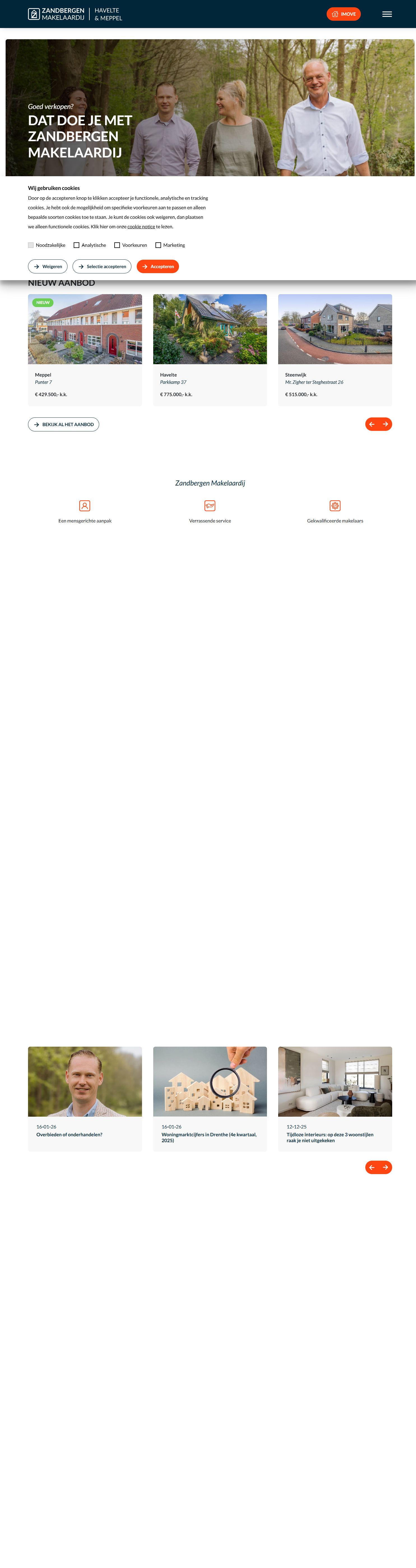 Screenshot of the website of zandbergenmakelaardij.nl