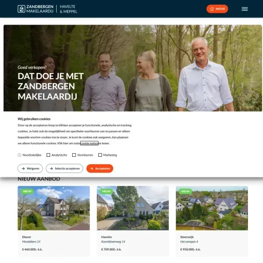 Screenshot van de website van zandbergenmakelaardij.nl