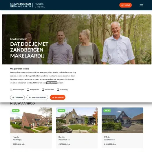Screenshot van de website van www.zandbergenmakelaardij.nl