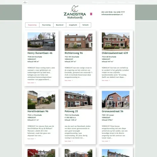 Screenshot van de website van www.zandstramakelaardij.nl