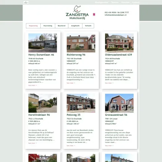 Screenshot of the website of www.zandstramakelaardij.nl