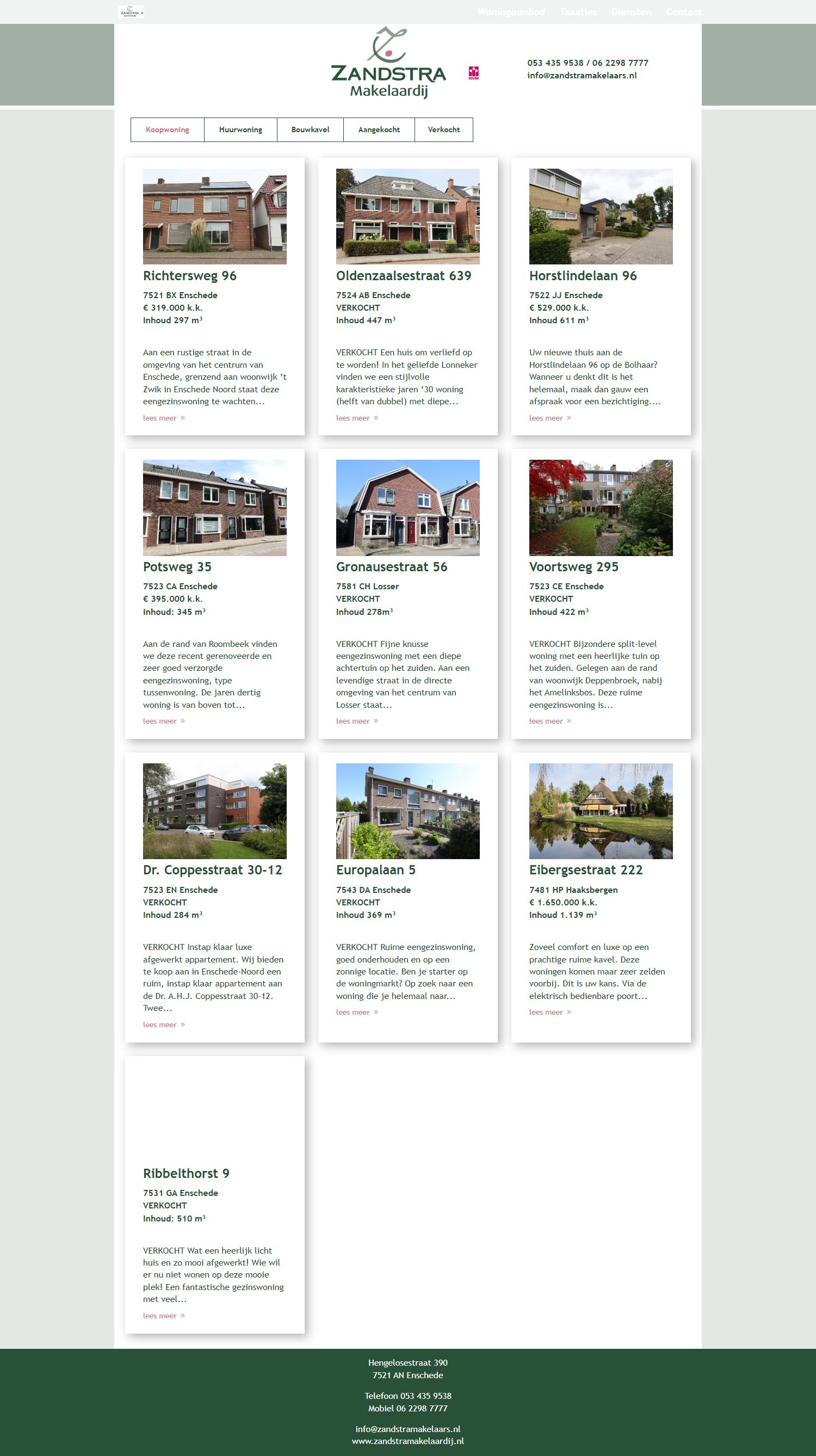 Screenshot der Website von www.zandstramakelaardij.nl