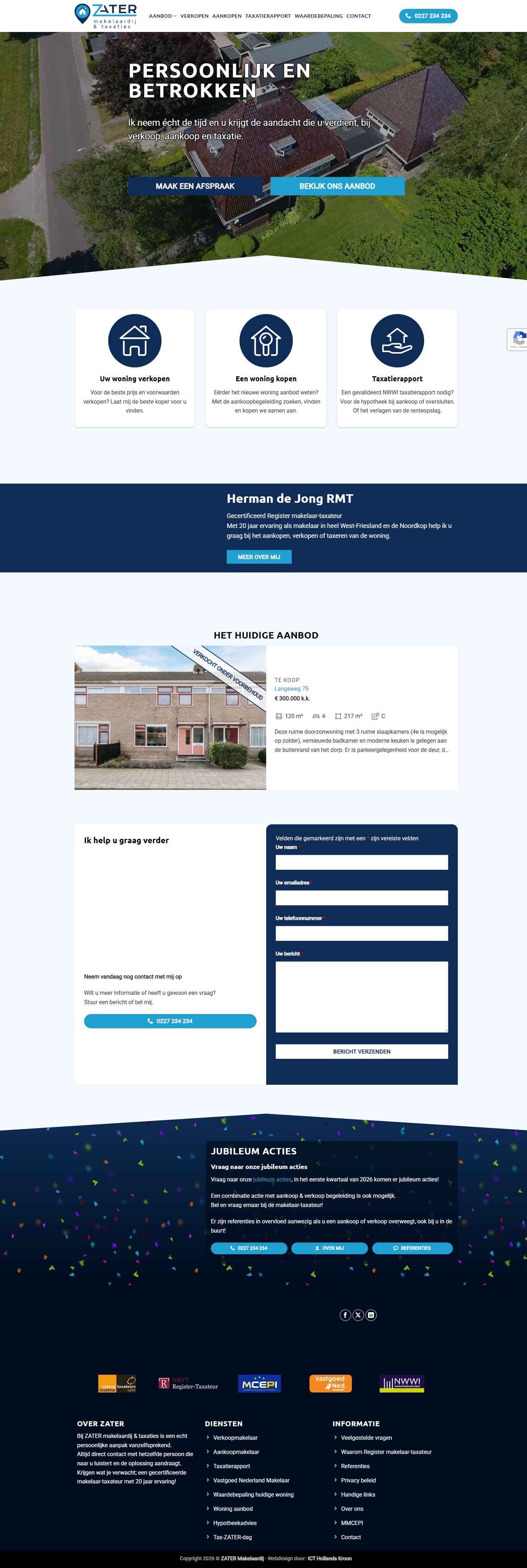 Screenshot der Website von www.zatermakelaardij.nl